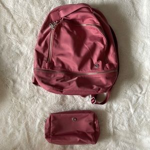 Set of two Lululemom medium-sized backpack and small makeup pouch